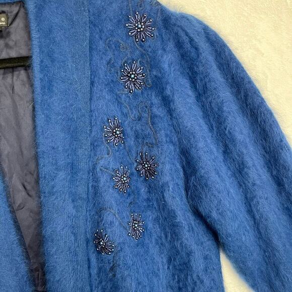 Venesha‎ High Quality Angora Blend Vintage Cardigan Medium Blue Open Front - Picture 4 of 14
